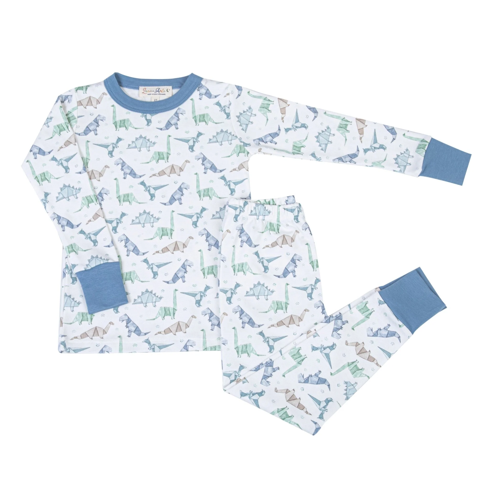 Blue Origami Dinos Long Pajamas by Luna and Arlo - Image 3