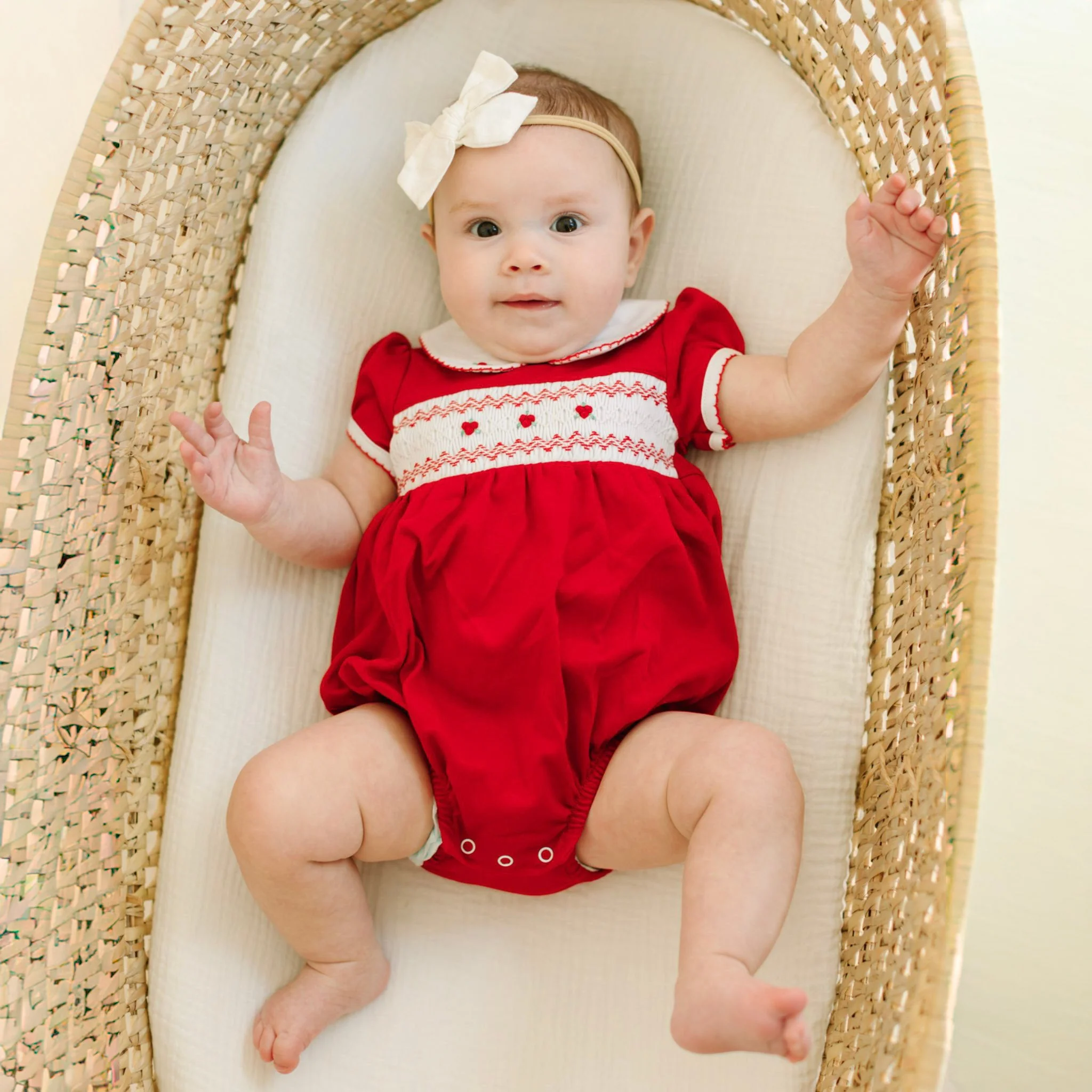 Eve Classics Smocked Short Sleeve Bubble - Red - Image 3