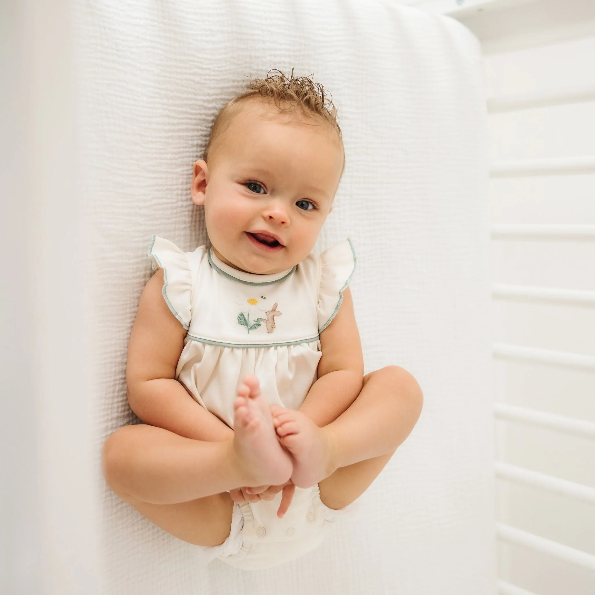 Bunny's Daisy Garden Embroidered Bubble by Luna and Arlo - Image 3