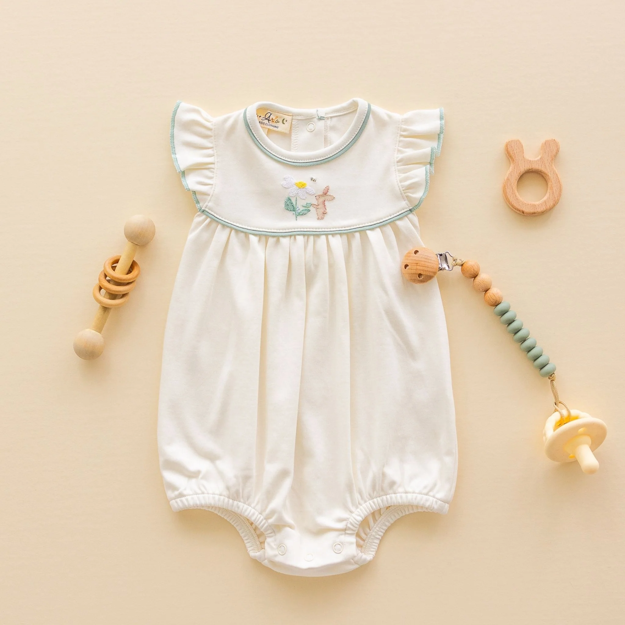 Bunny's Daisy Garden Embroidered Bubble by Luna and Arlo - Image 4