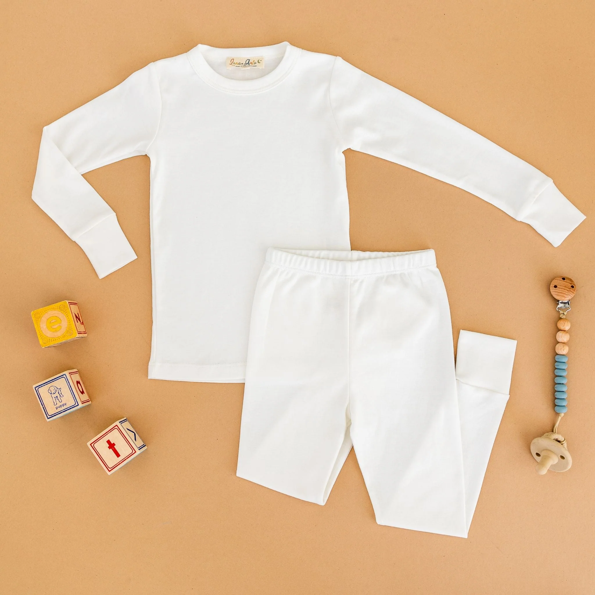 Luna & Arlo Basics Long Pajamas - Ivory - Image 3