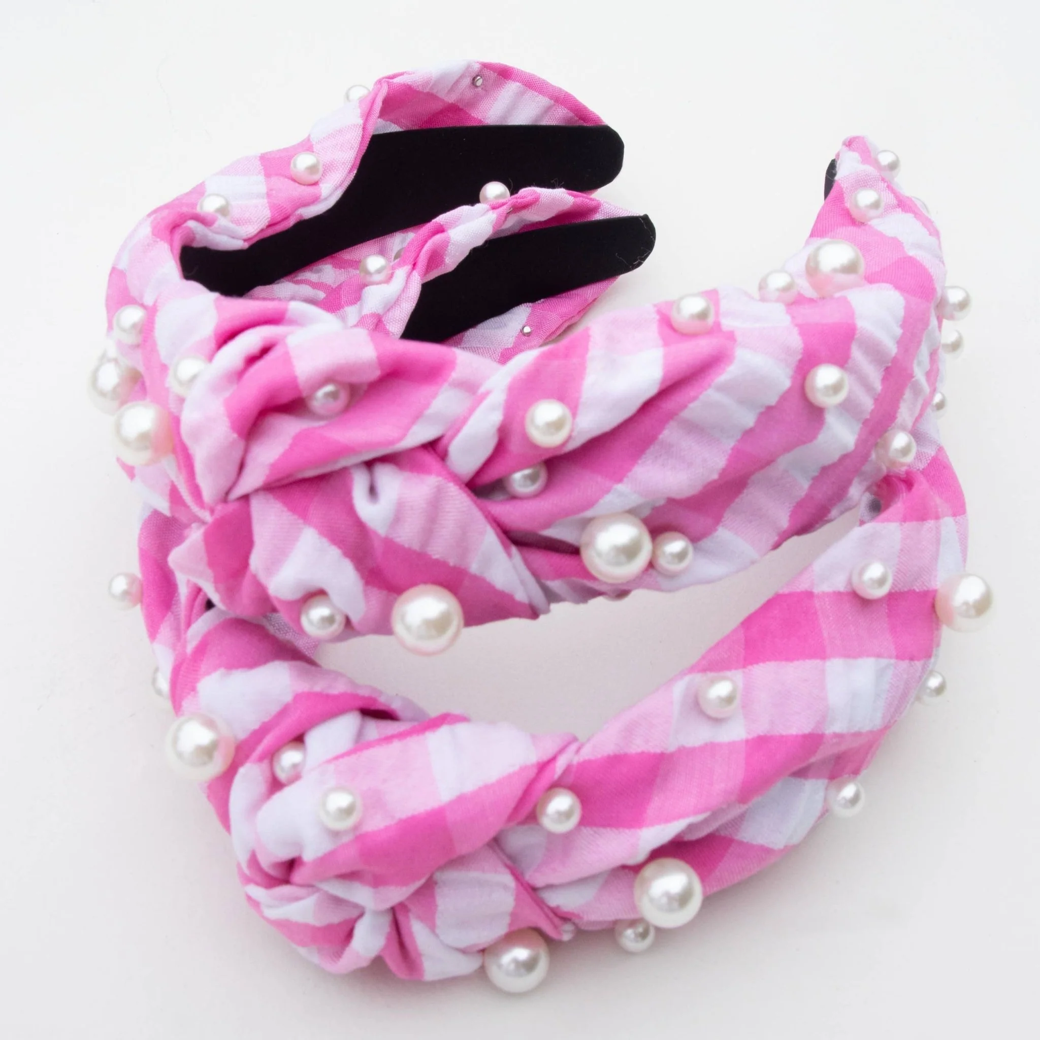Pink Gingham Pearl Headband - Image 6