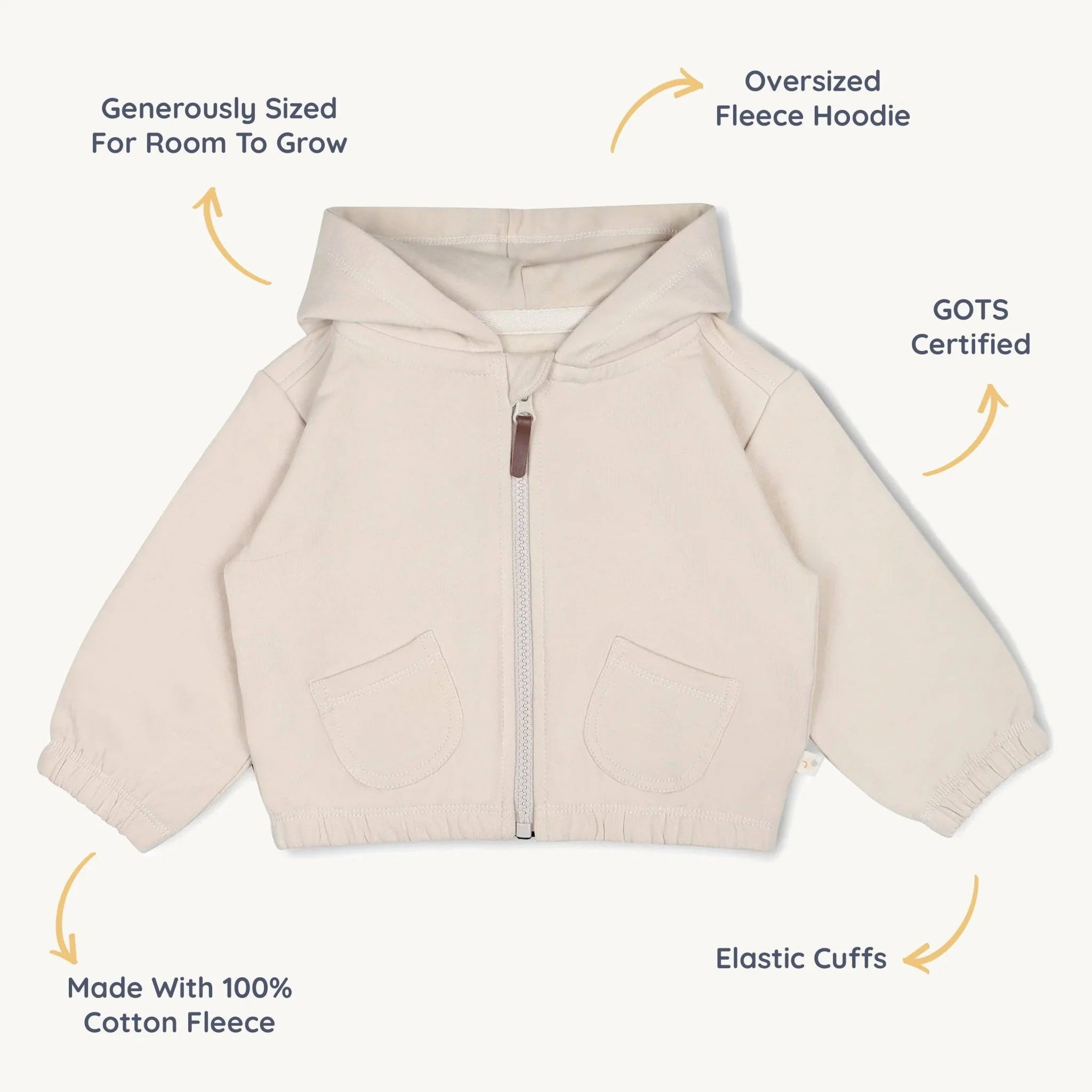 Zip Front Fleece Hooded Jacket - Oat - Image 4
