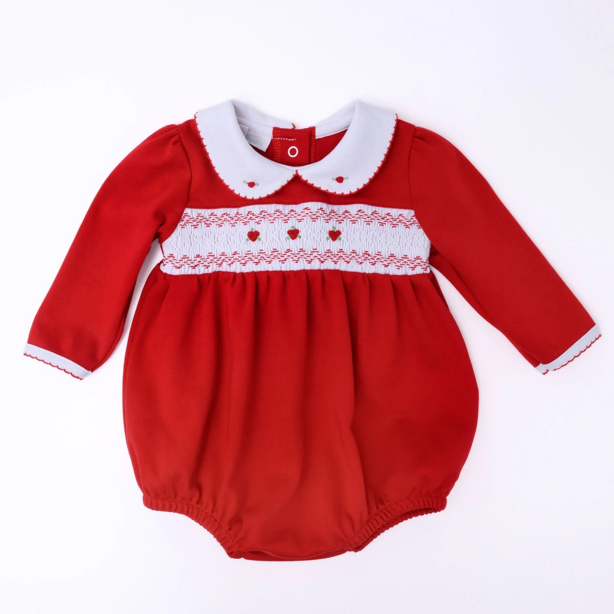 Eve Classics Smocked Long Sleeve Girl Bubble - Red - Image 3