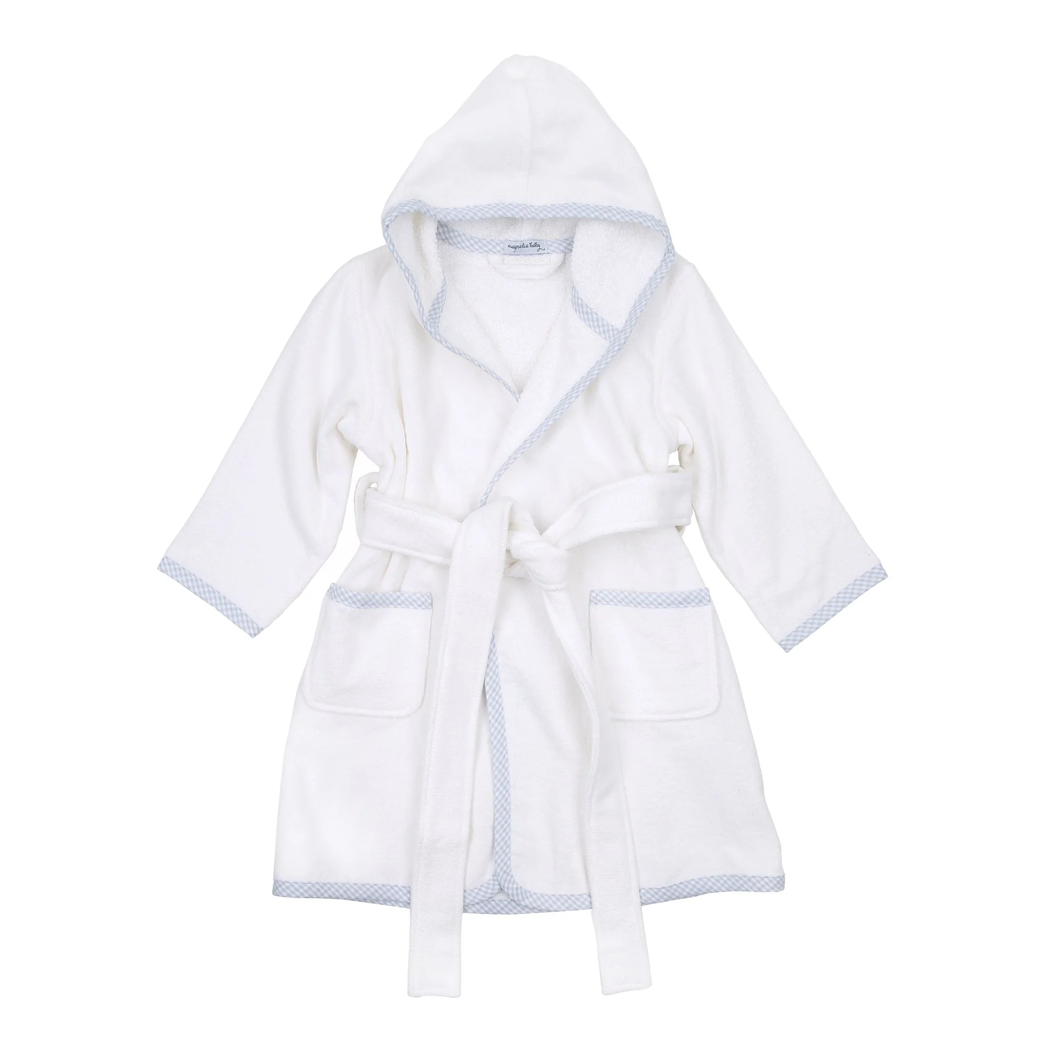 Essentials Light Blue Gingham Trim Bathrobe - Image 3